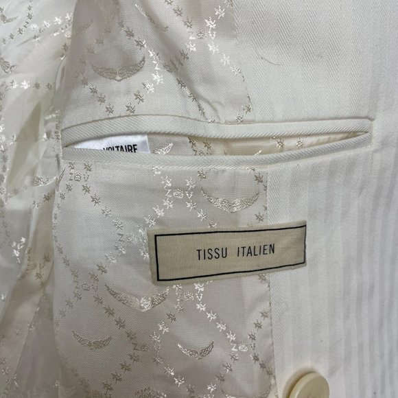 Cream Cotton Soft Metallic Sheen Pinstripe Blazer - Picture 3 of 9